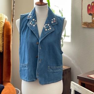 90s denim vest with turquoise stone accents